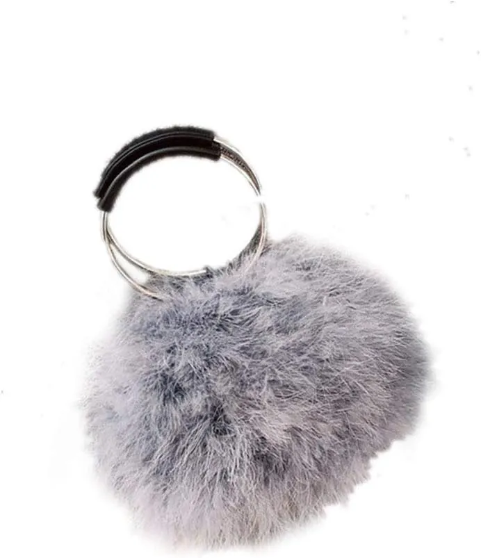 LVCOMEFF Women Furry Mini Handbag Wallet Round Purse Real Ostrich Feather Fluffy Plush Luxurious