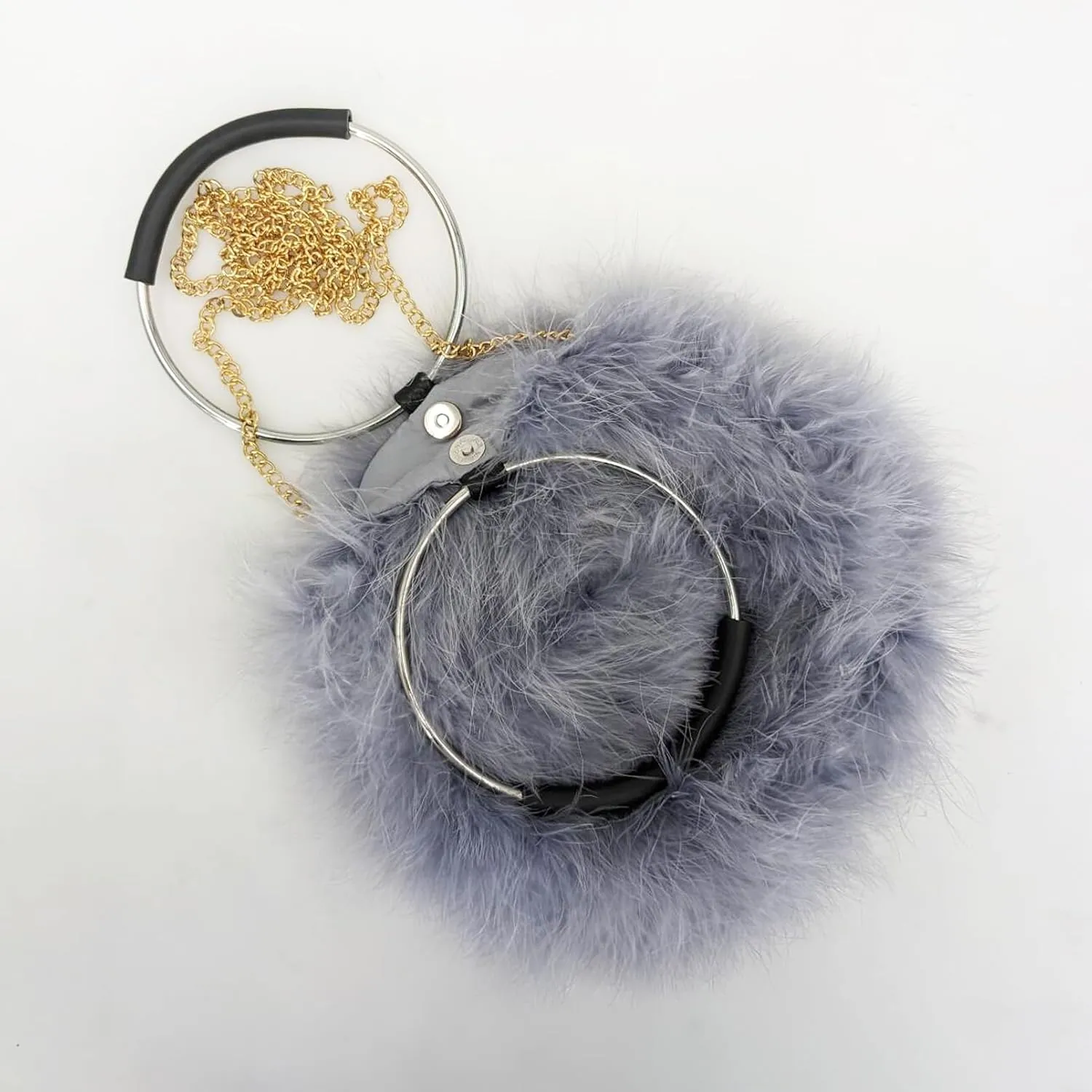 LVCOMEFF Women Furry Mini Handbag Wallet Round Purse Real Ostrich Feather Fluffy Plush Luxurious