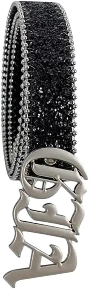 M89E Matte Letter Buckle Belt For Women Her Blingbling Sequined Belt Bead Trim Belt For Pants Dress Fashion Waist Accessory