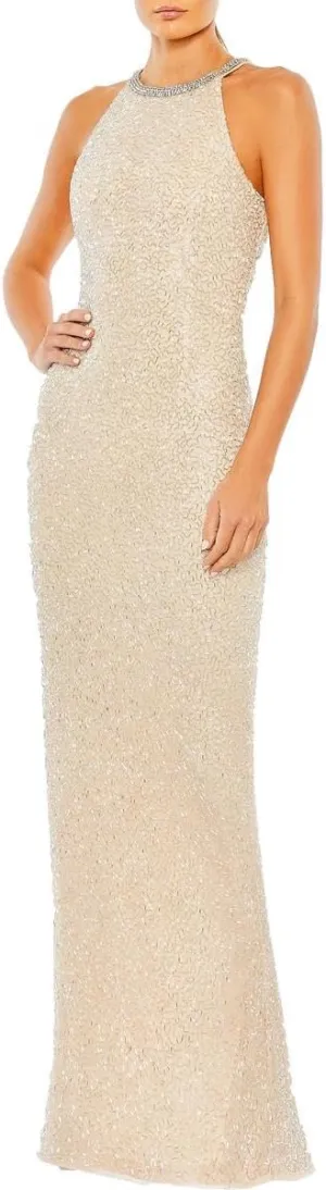 Mac Duggal 93742 Halter Dress for Evening - Classy Beaded Dress for Women