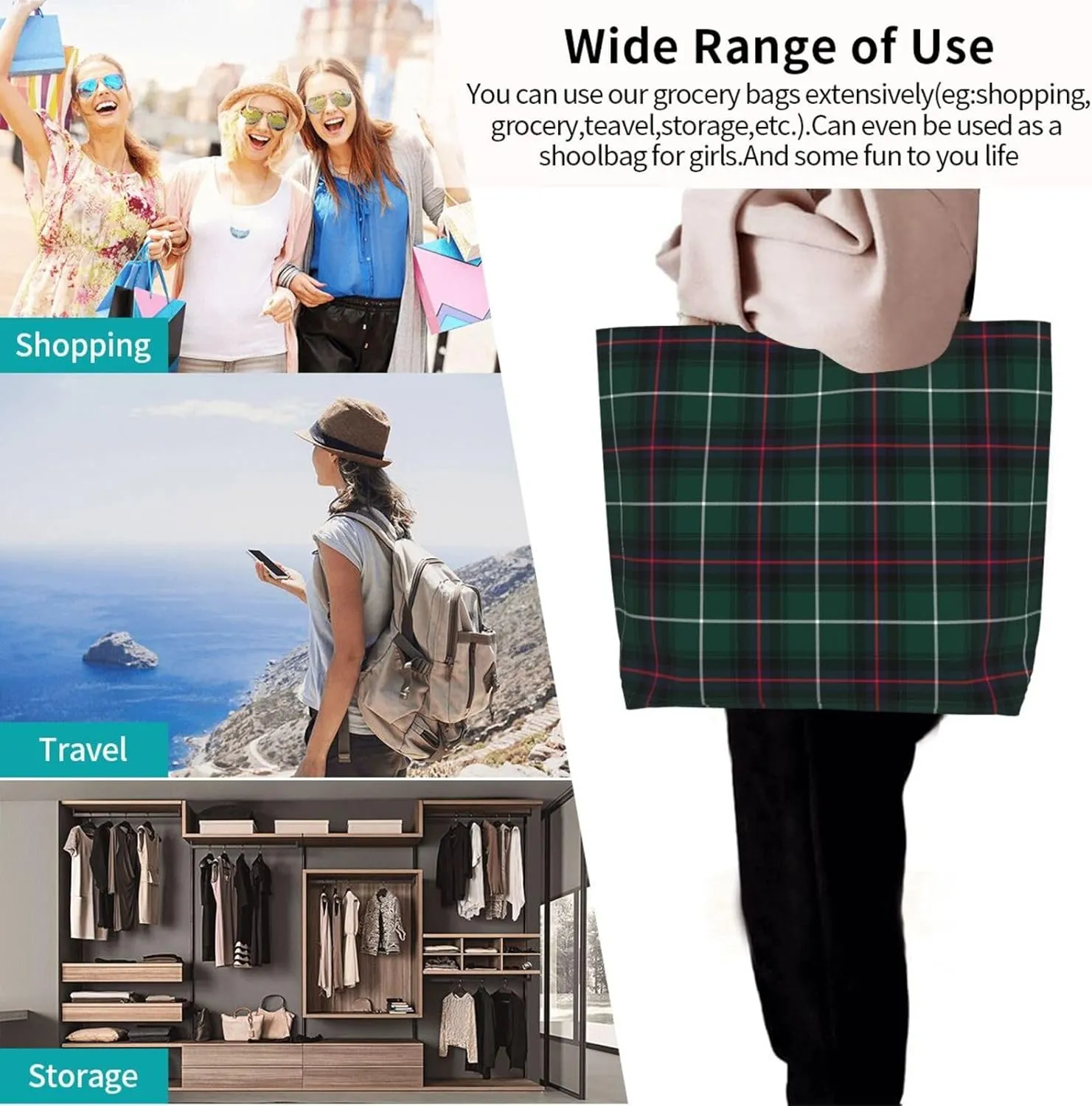 Macduff Dress Ancient Tartan Tote Bag For Women Weekender Travel Bag Reusable Grocery Bags Large Totes Handbags