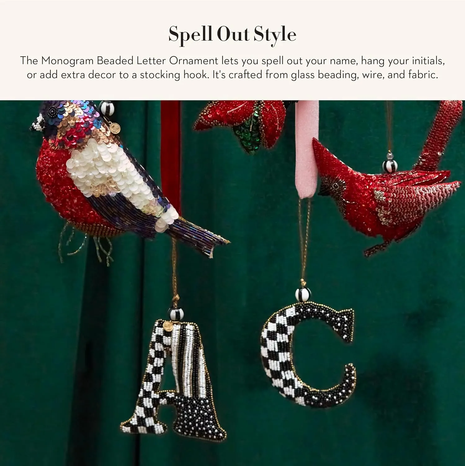 MACKENZIE-CHILDS Monogram Beaded Letter Ornament, Hanging Christmas Tree Ornament, D