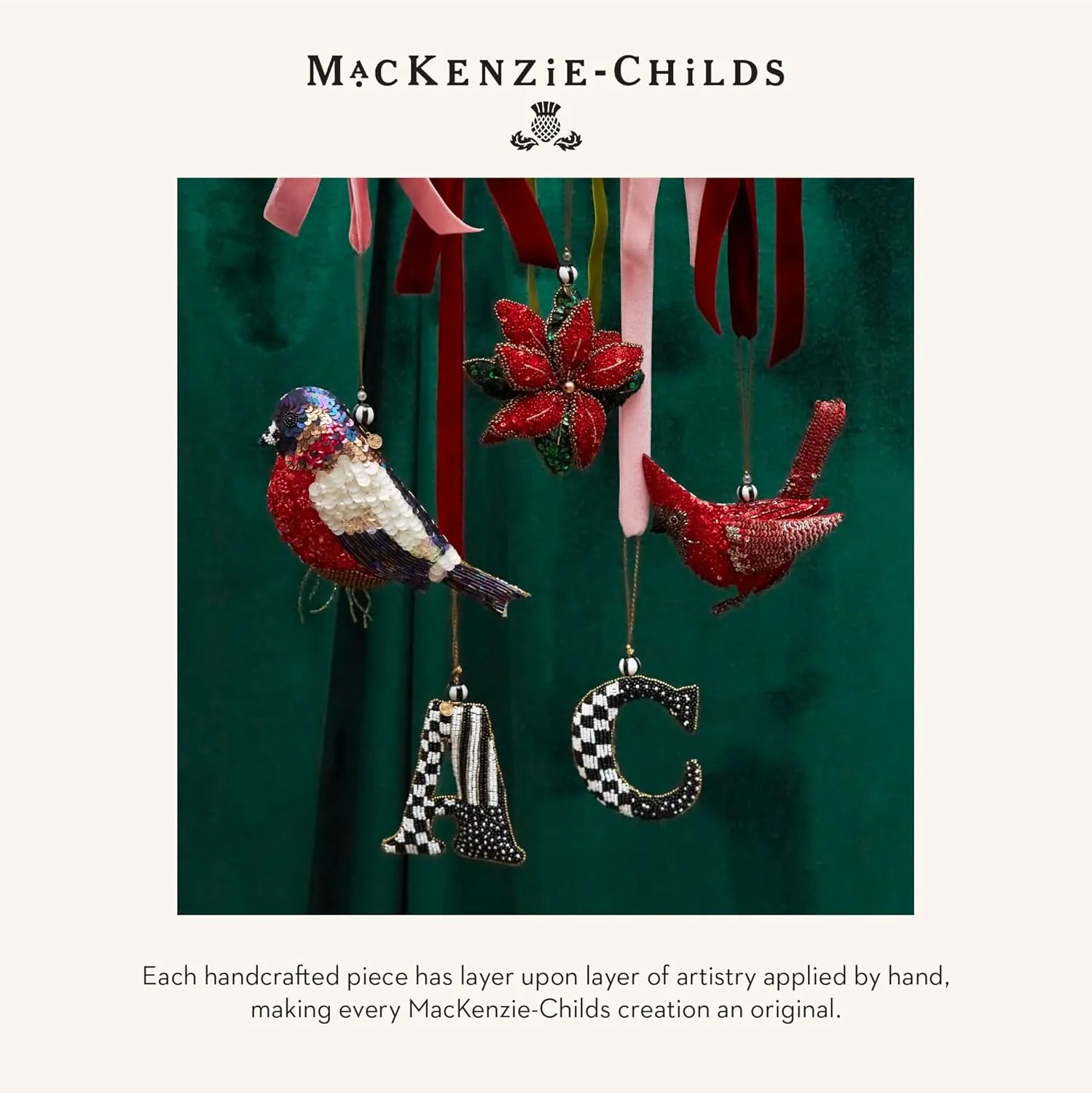 MACKENZIE-CHILDS Monogram Beaded Letter Ornament, Hanging Christmas Tree Ornament, D