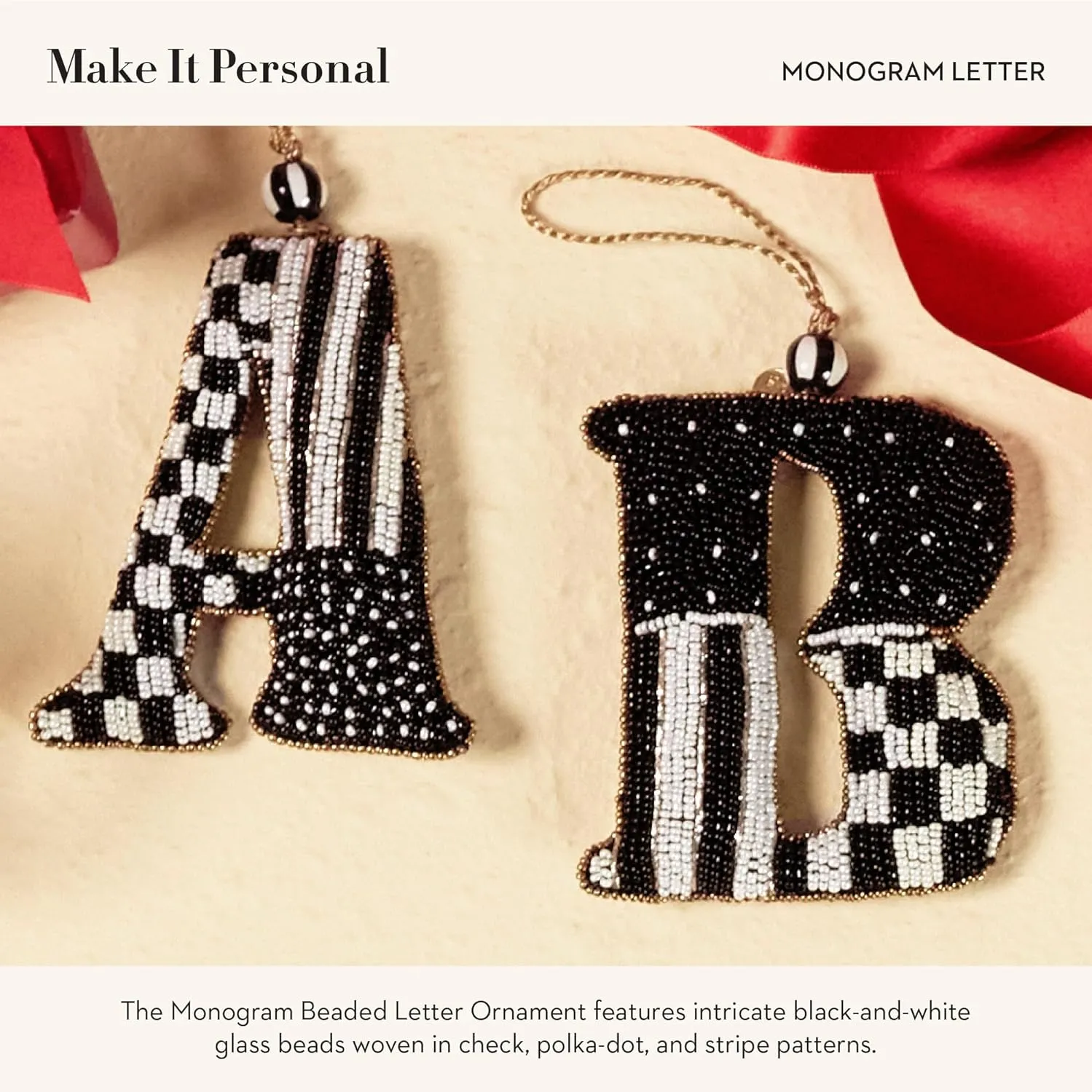 MACKENZIE-CHILDS Monogram Beaded Letter Ornament, Hanging Christmas Tree Ornament, D