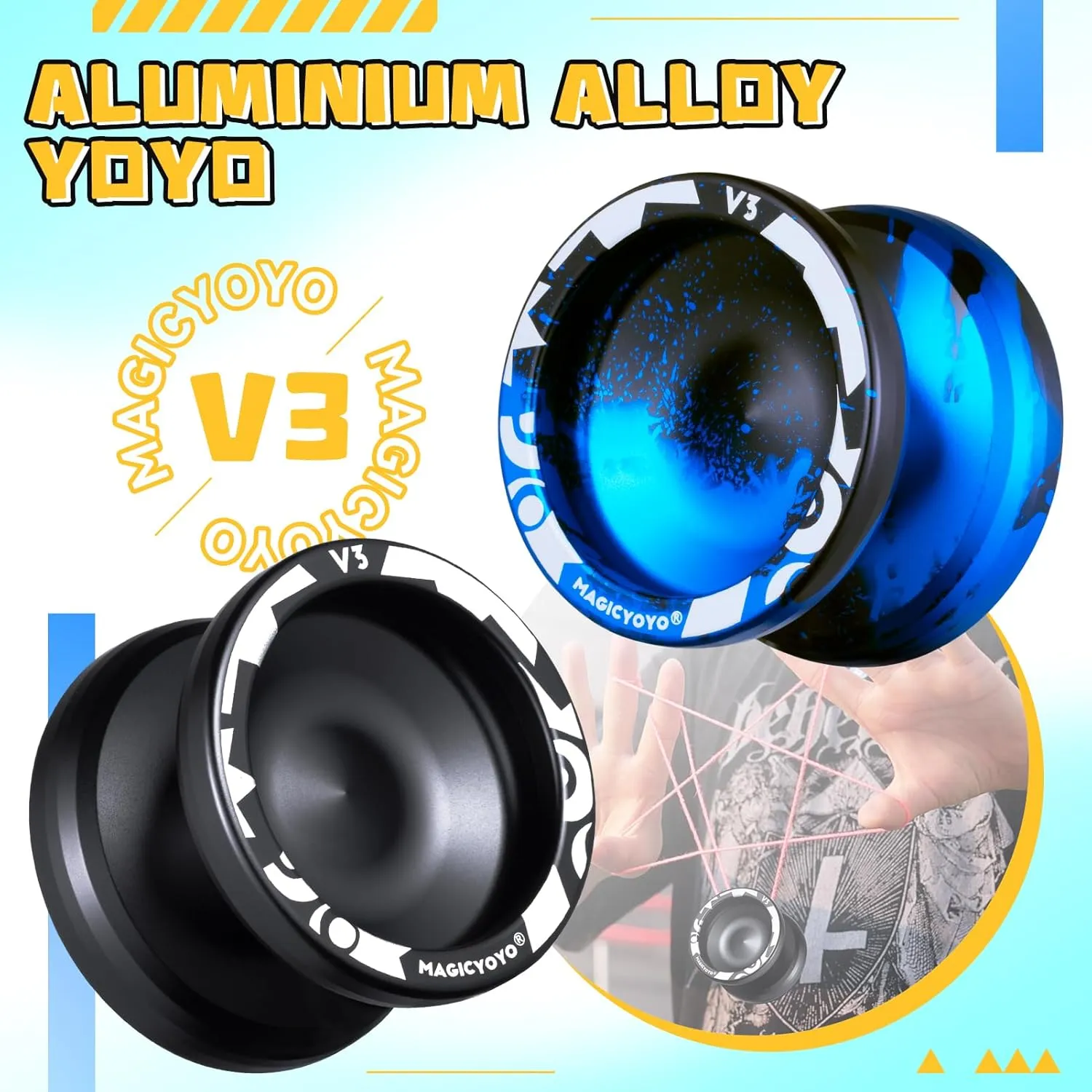 MAGICYOYO V3 Yoyos Professional Responsive Yoyo 2 Pack, Professional Metal Yoyo for Beginner, Dual Purpose Pro Yoyo Toy with KK Bearings   Removal Bearing Tool   Axle   Yo-yo Case   12 Yoyo Strings