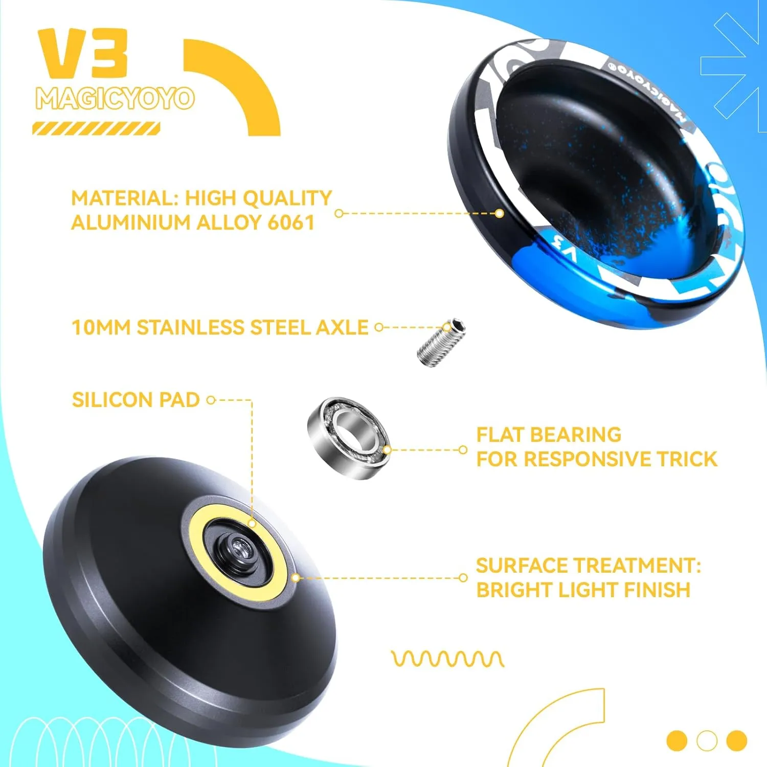 MAGICYOYO V3 Yoyos Professional Responsive Yoyo 2 Pack, Professional Metal Yoyo for Beginner, Dual Purpose Pro Yoyo Toy with KK Bearings   Removal Bearing Tool   Axle   Yo-yo Case   12 Yoyo Strings