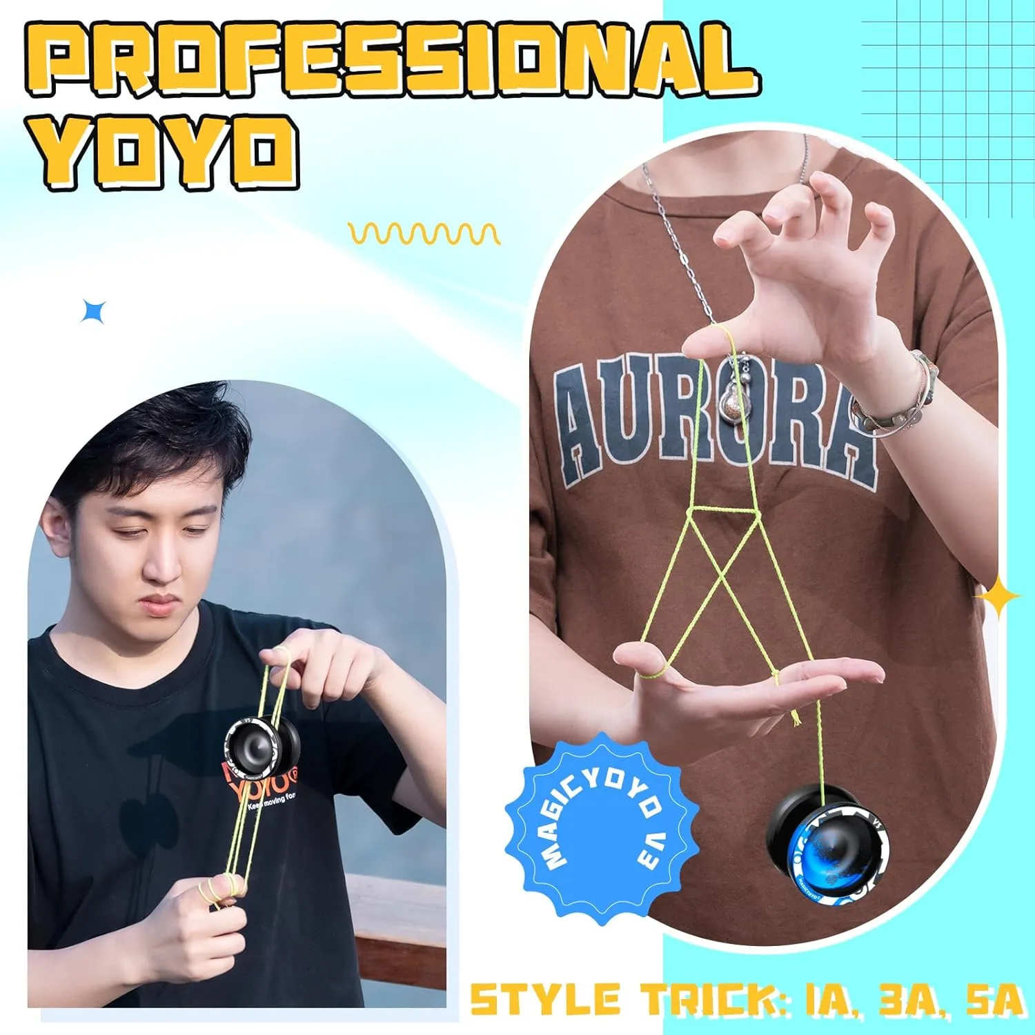 MAGICYOYO V3 Yoyos Professional Responsive Yoyo 2 Pack, Professional Metal Yoyo for Beginner, Dual Purpose Pro Yoyo Toy with KK Bearings   Removal Bearing Tool   Axle   Yo-yo Case   12 Yoyo Strings