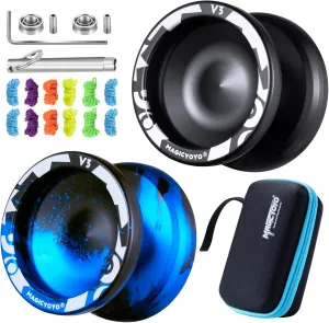 MAGICYOYO V3 Yoyos Professional Responsive Yoyo 2 Pack, Professional Metal Yoyo for Beginner, Dual Purpose Pro Yoyo Toy with KK Bearings   Removal Bearing Tool   Axle   Yo-yo Case   12 Yoyo Strings