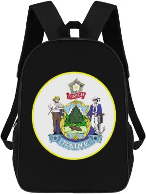 Maine State Emblem 17 Inches Travel Backpacks Funny Shoulder Bag Lightweight Daypack