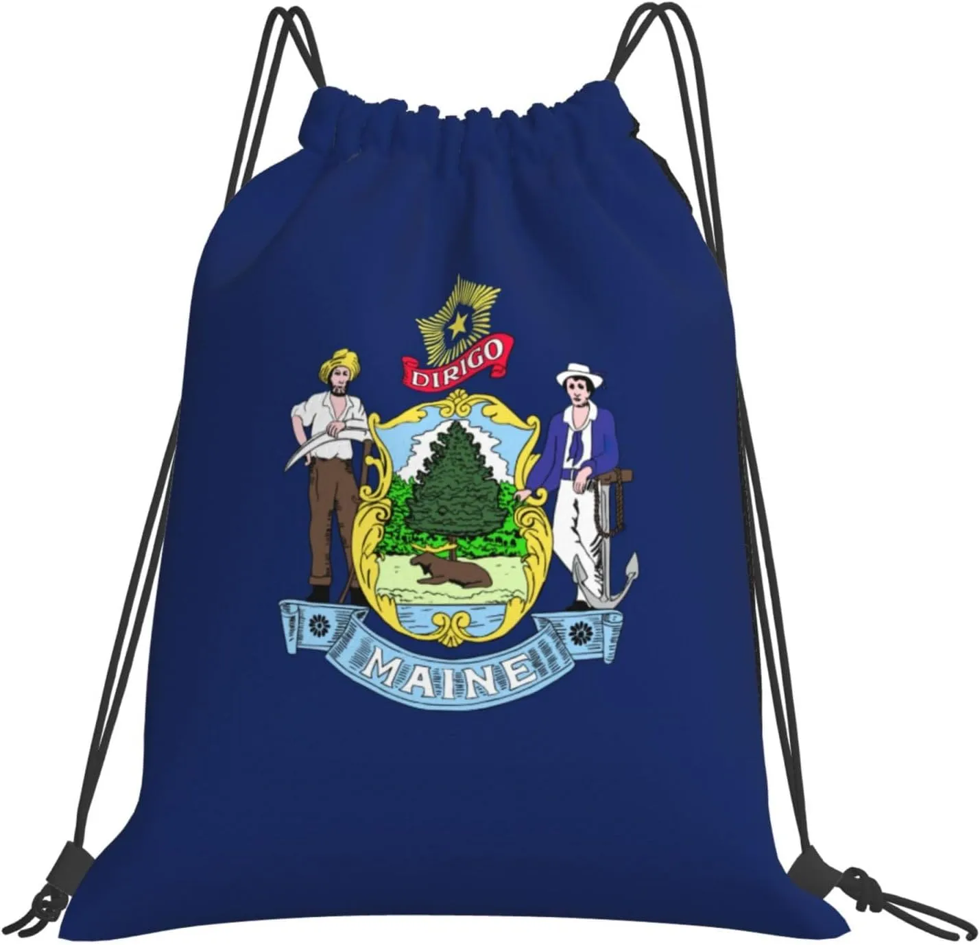 Maine State Flag print casual drawstring backpack Sports Gym Beach for for Hiking Travel Outdoor Sport Bag