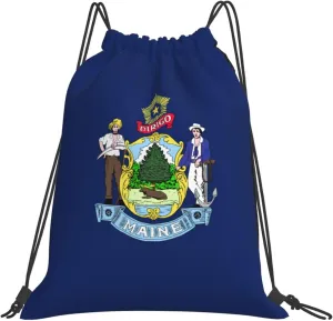 Maine State Flag print casual drawstring backpack Sports Gym Beach for for Hiking Travel Outdoor Sport Bag