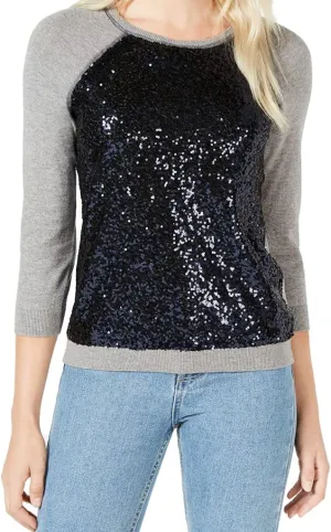 Maison Jules $69 Womens New 1156 Gray Sequined Jewel Neck Long Sleeve Top S B B