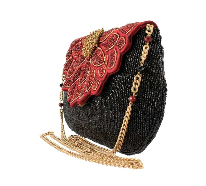Mary Frances Crimson Bloom Crossbody Handbag