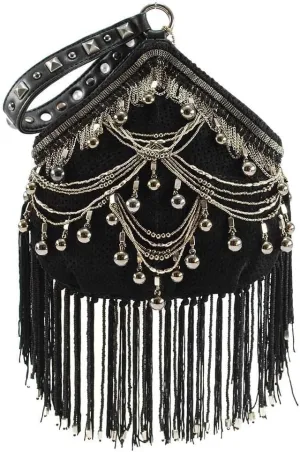 Mary Frances Swag Embellished Leather Wristlet Handbag, Black