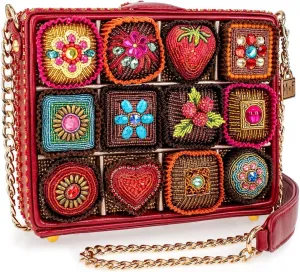 Mary Frances Sweet Indulgence Beaded Handbag Chocolate Box Crossbody Bag, Red