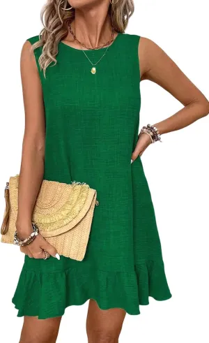 MARZXIN Women's 2025 Summer Dresses Casual Knot Scoop Back Ruffle Hem Sleeveless Mini Dress