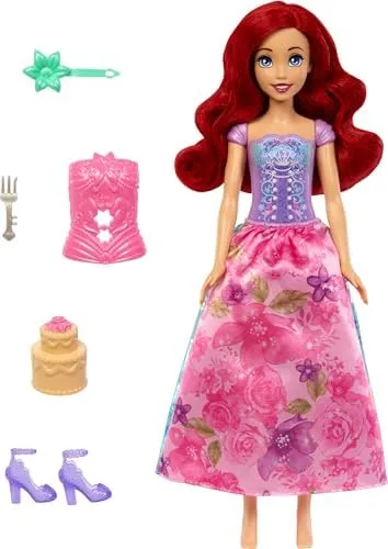 Mattel Disney Princess Ariel Fashion Doll Set, Spin & Reveal with 11 Surprises Including 5 Accessories, 5 Stickers & Play Scene, Inspired by Movie