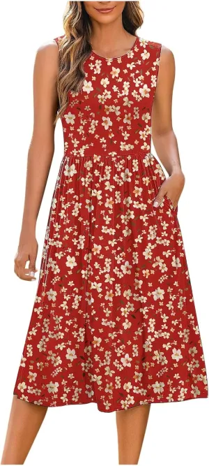 Maxi Dress for Women Sleeveless Spring Summer Dresses A Line Floral Dress Beach Vacation Sundress Cruise Outfits