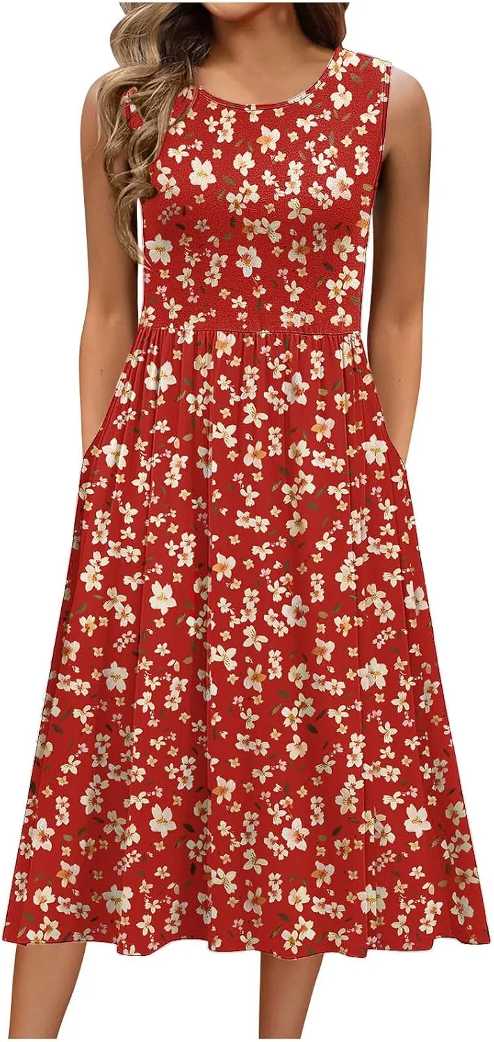 Maxi Dress for Women Sleeveless Spring Summer Dresses A Line Floral Dress Beach Vacation Sundress Cruise Outfits