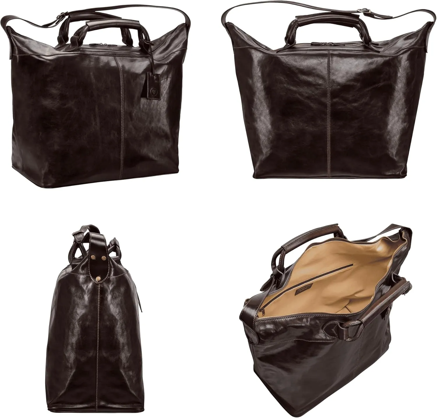 Maxwell Scott - Womens Luxury Leather Travel Luggage Bag with Shoulder Strap and Twin Handles - The Fabrizio Dark Brown