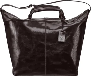 Maxwell Scott - Womens Luxury Leather Travel Luggage Bag with Shoulder Strap and Twin Handles - The Fabrizio Dark Brown