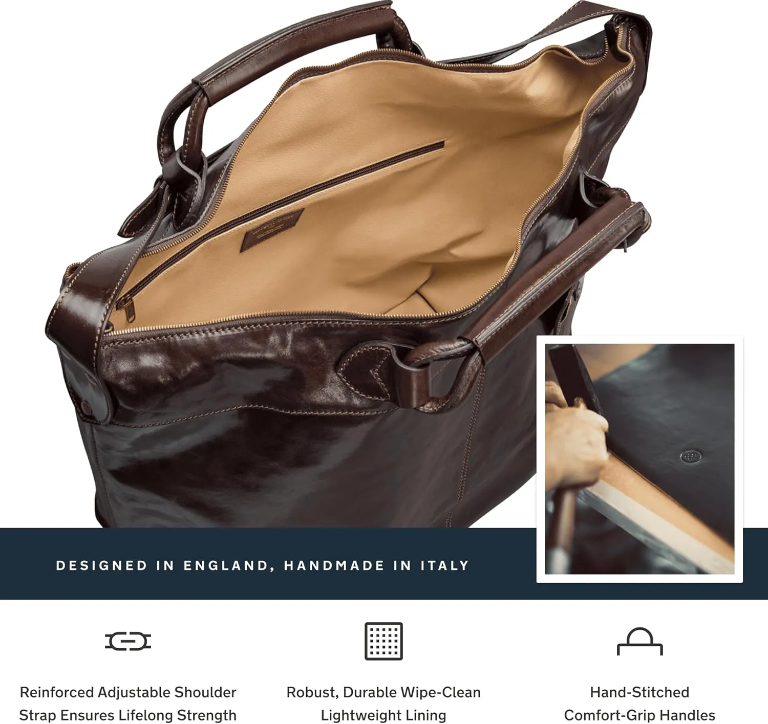 Maxwell Scott - Womens Luxury Leather Travel Luggage Bag with Shoulder Strap and Twin Handles - The Fabrizio Dark Brown