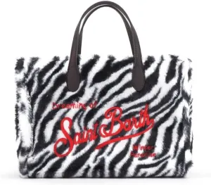 MC2 St. Barth Women's Black White Zebra Print Wool Leather Tote Handbag