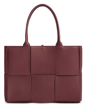 Medium Arco Woven Leather Tote in Barolo