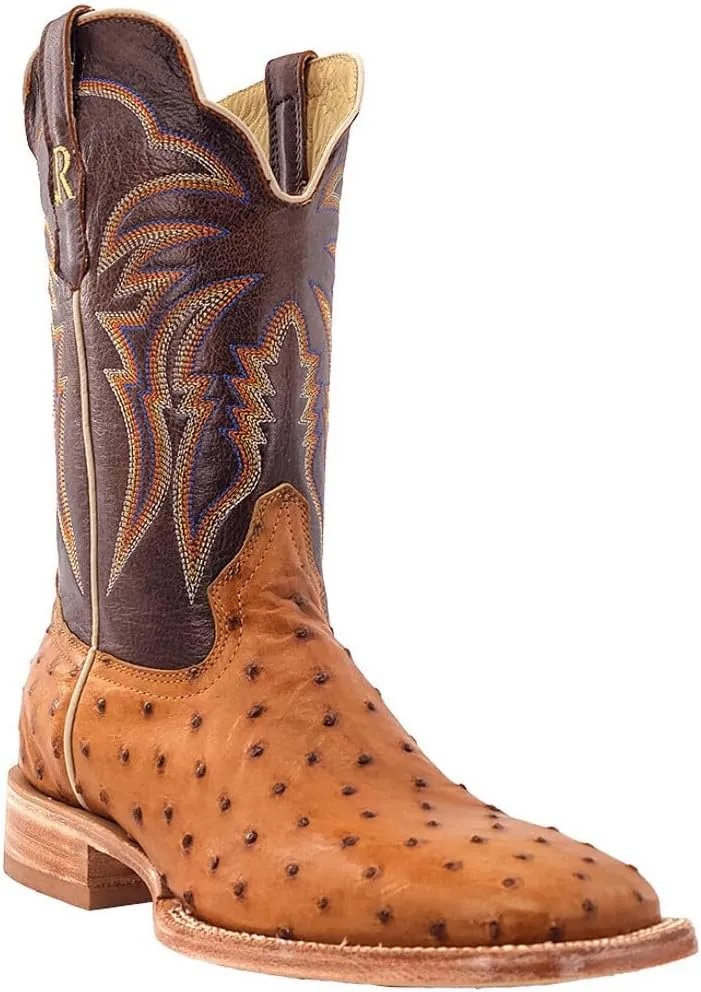 Mens Full Quill Ostrich Embroidery Square Toe Dress Boots Mid Calf - Brown - Size 11 D