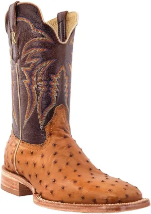 Mens Full Quill Ostrich Embroidery Square Toe Dress Boots Mid Calf - Brown - Size 11 D
