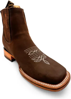 Men's Genuine Leather Square Toe Short Ankle Rodeo Cowboy Boot