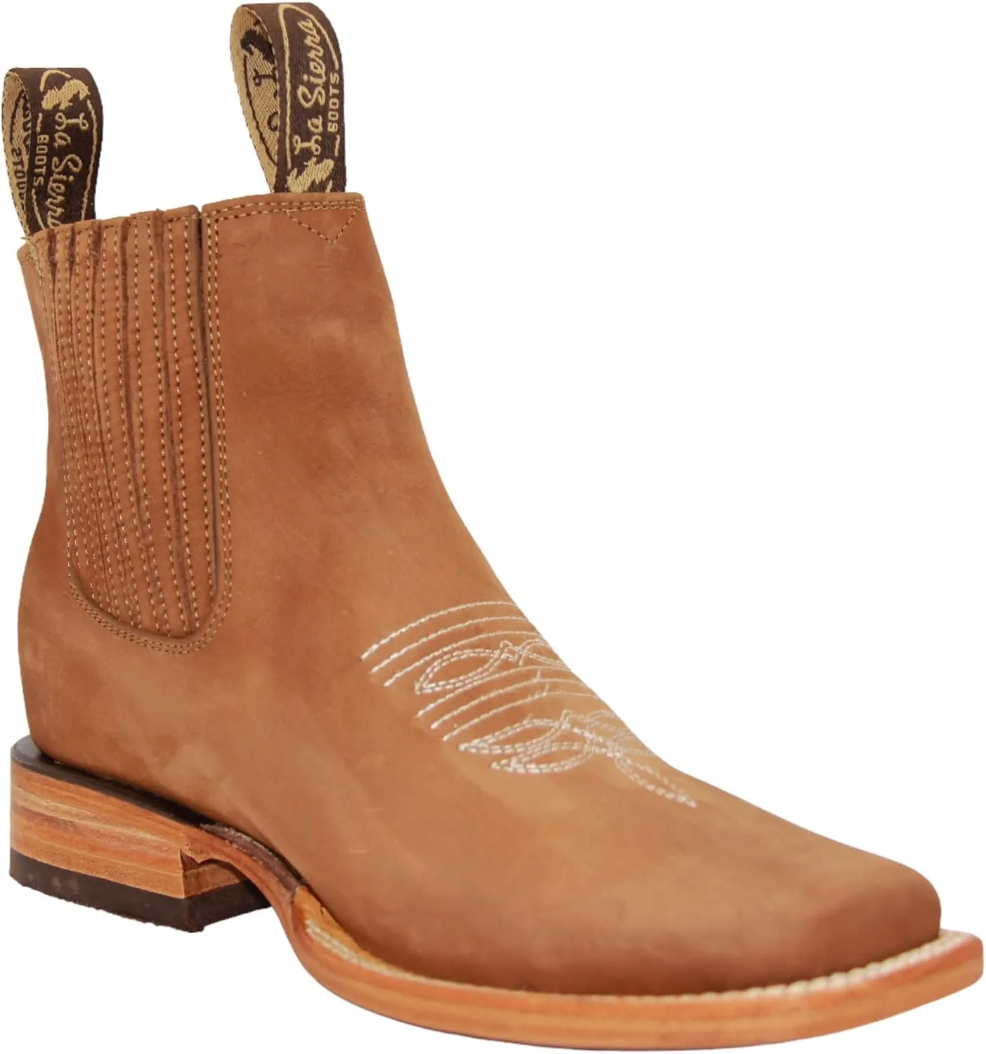 Men's Genuine Leather Square Toe Short Ankle Rodeo Cowboy Boot