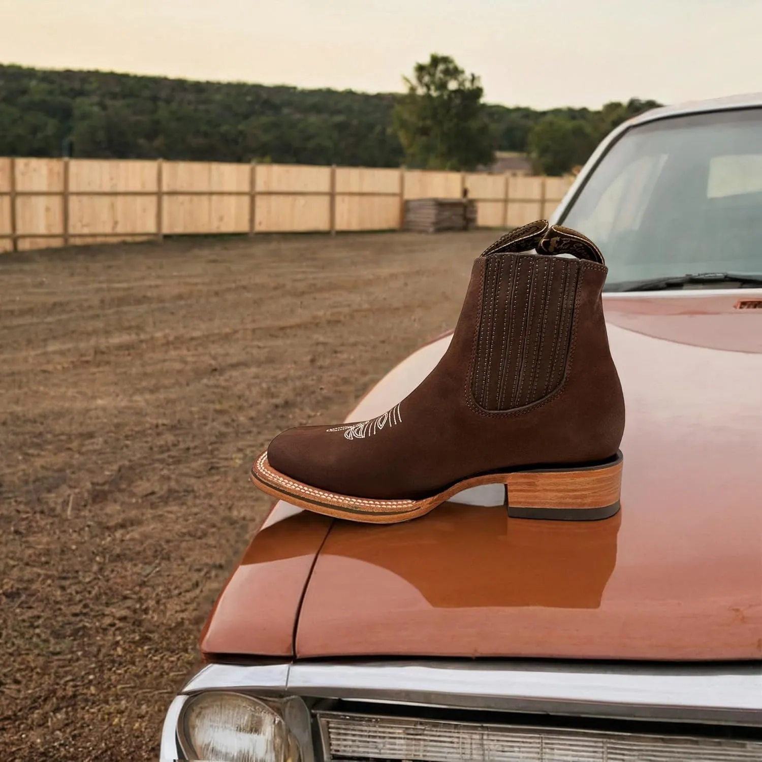Men's Genuine Leather Square Toe Short Ankle Rodeo Cowboy Boot