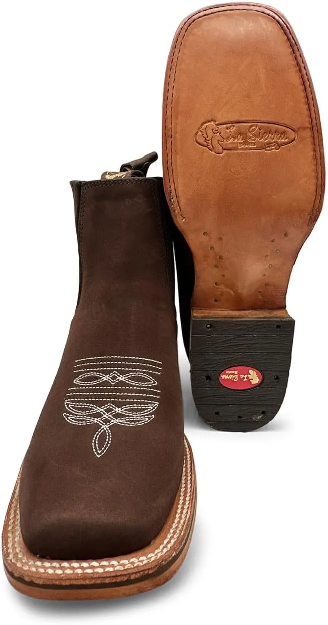 Men's Genuine Leather Square Toe Short Ankle Rodeo Cowboy Boot