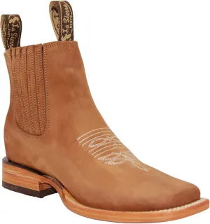 Men's Genuine Leather Square Toe Short Ankle Rodeo Cowboy Boot