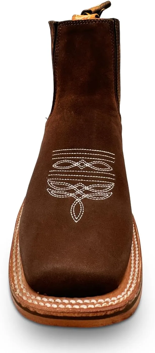 Men's Genuine Leather Square Toe Short Ankle Rodeo Cowboy Boot