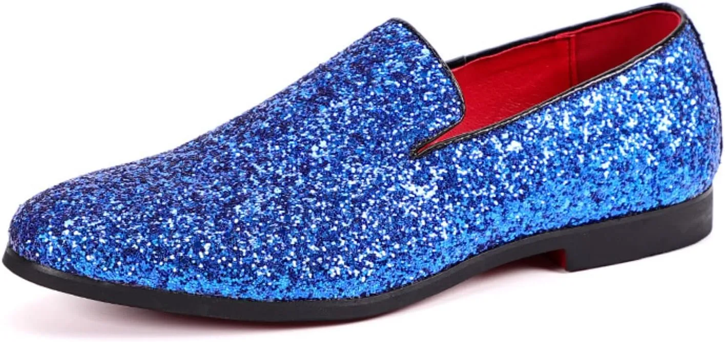 Men's Leather British Fashion Pointed Toe Sequined Loafers,Metallic Luxury Texture Slip-On Glitter Fashion Casual Dress Shoes
