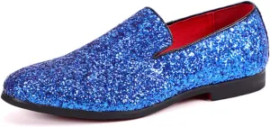 Men's Leather British Fashion Pointed Toe Sequined Loafers,Metallic Luxury Texture Slip-On Glitter Fashion Casual Dress Shoes