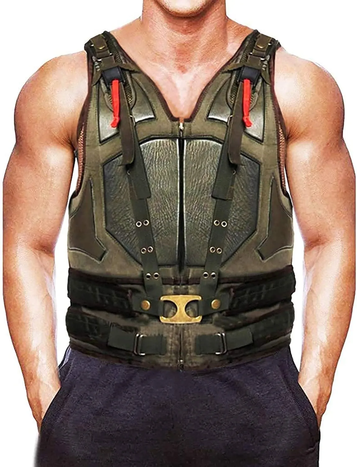 Mens Military Costume Vest Tactical Style Green Faux Leather Vest
