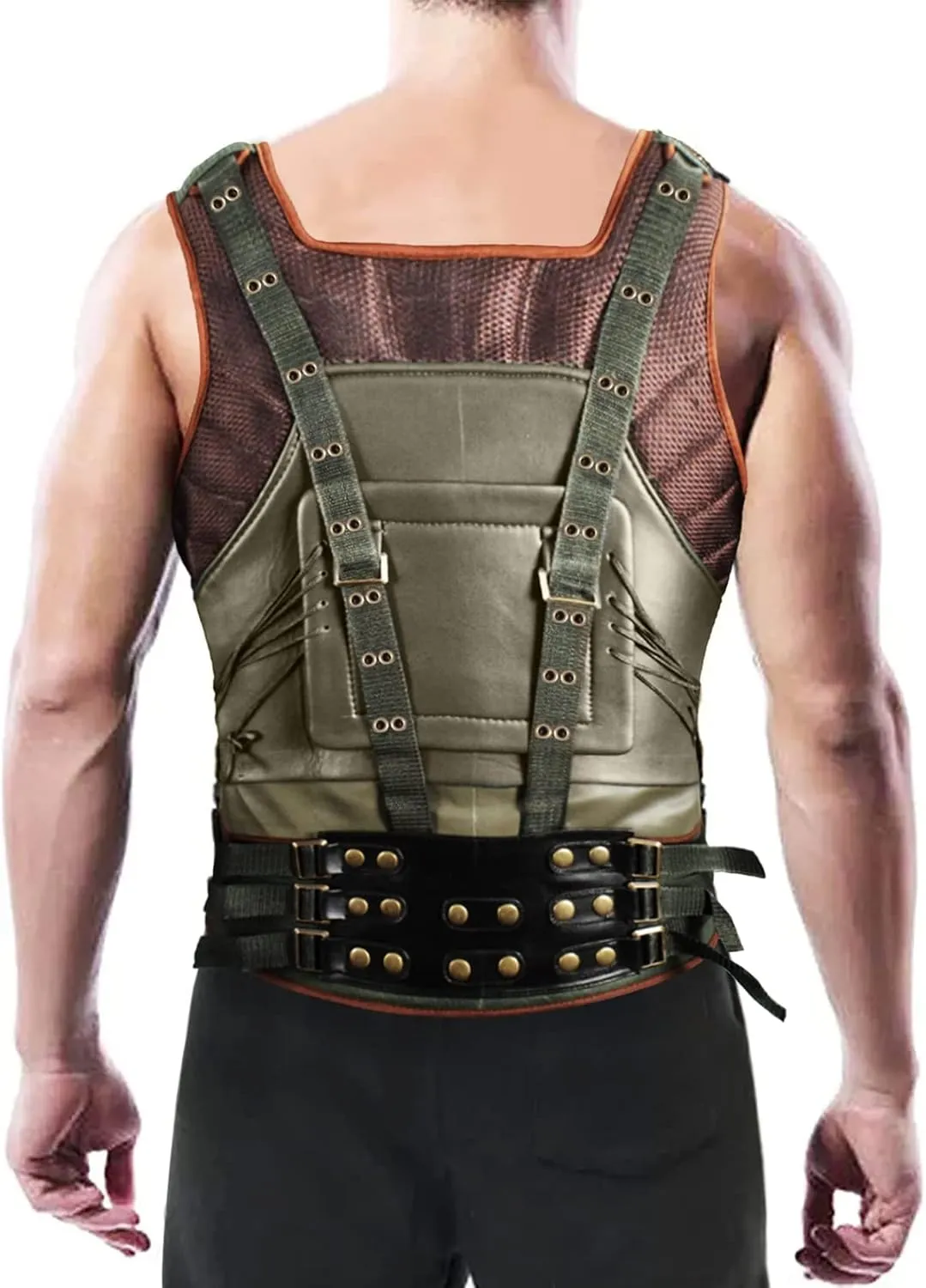 Mens Military Costume Vest Tactical Style Green Faux Leather Vest