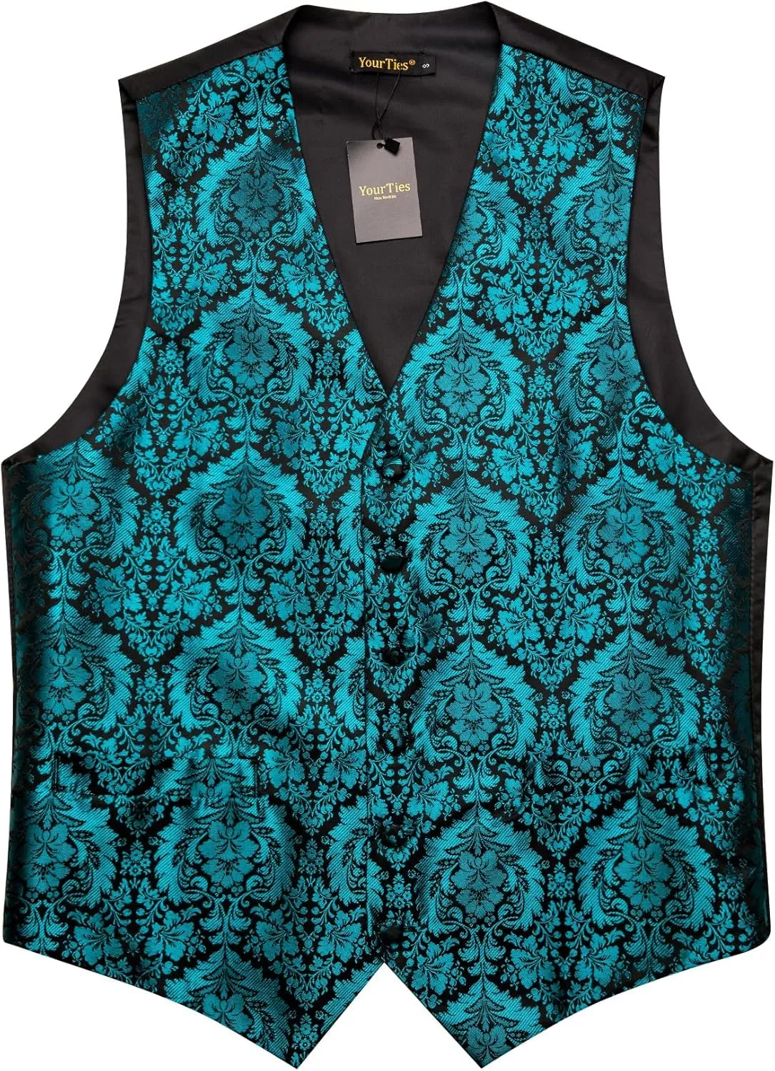 Mens Suit Vest 4PC Silk Paisley Vest with Necktie Pocket Square Cufflinks Formal Woven Waistcoat for Suit Tuxedo