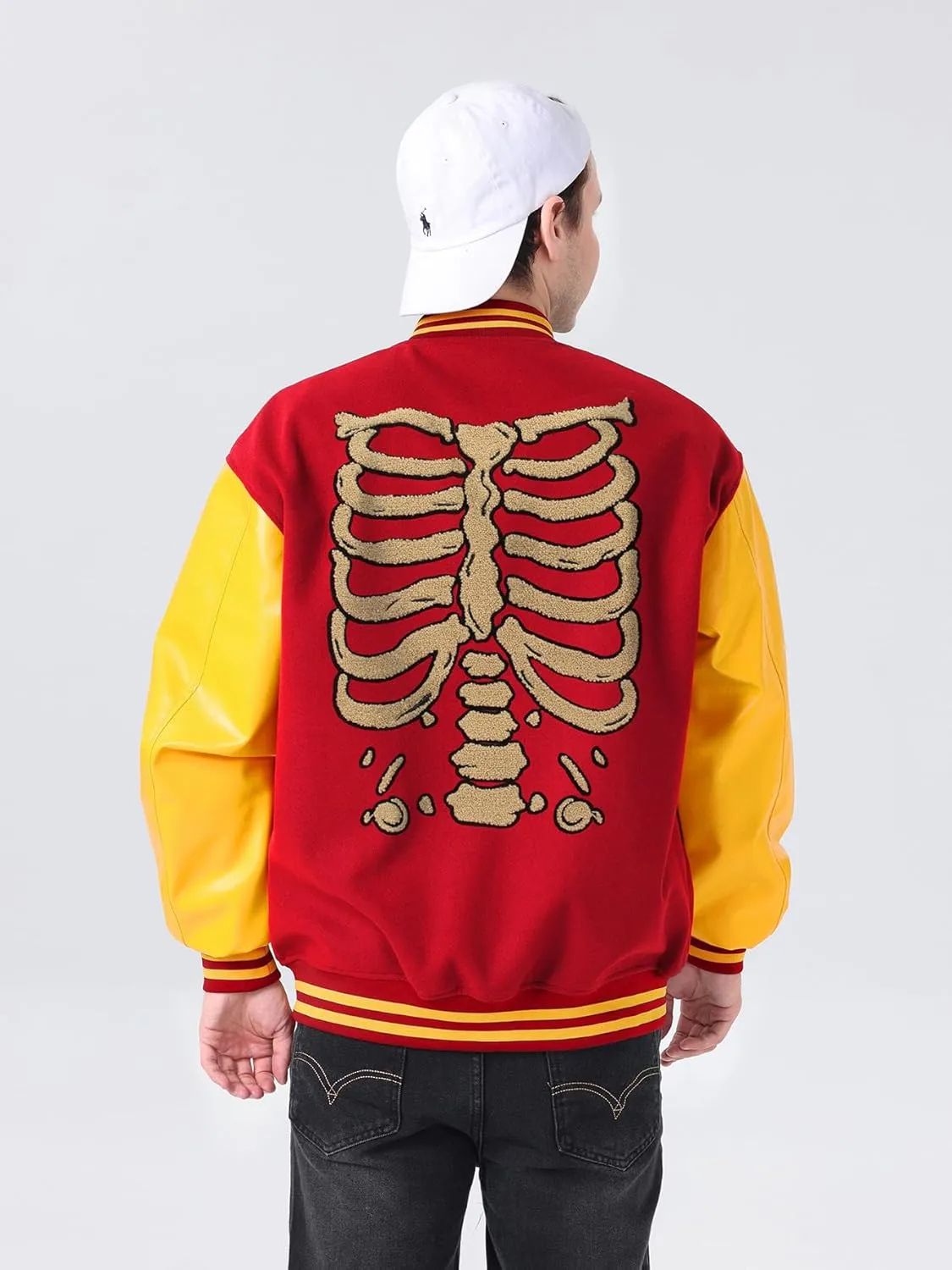 Mens Varsity Jackets Vintage Skeleton Embroidery Bomber Jacket For Fall&winter Halloween costumes Outerwear Coat