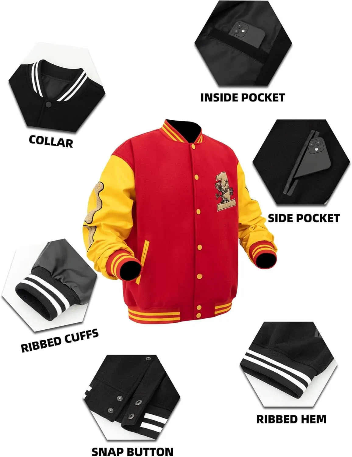Mens Varsity Jackets Vintage Skeleton Embroidery Bomber Jacket For Fall&winter Halloween costumes Outerwear Coat