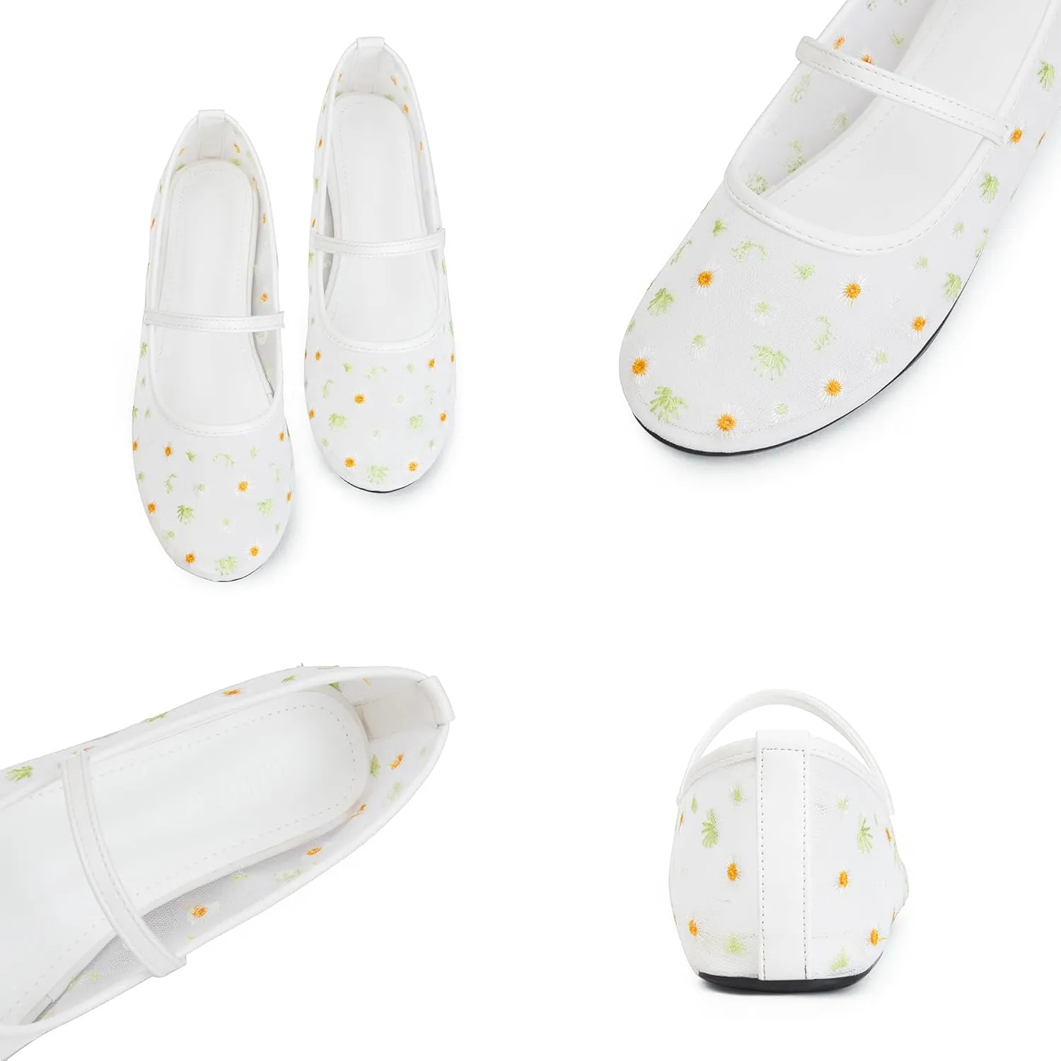 Mesh Flats for Women Mesh Ballet Flat Shoes for Dressy Office Ballerinas Mary Jane Flats with Embroidered