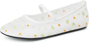 Mesh Flats for Women Mesh Ballet Flat Shoes for Dressy Office Ballerinas Mary Jane Flats with Embroidered
