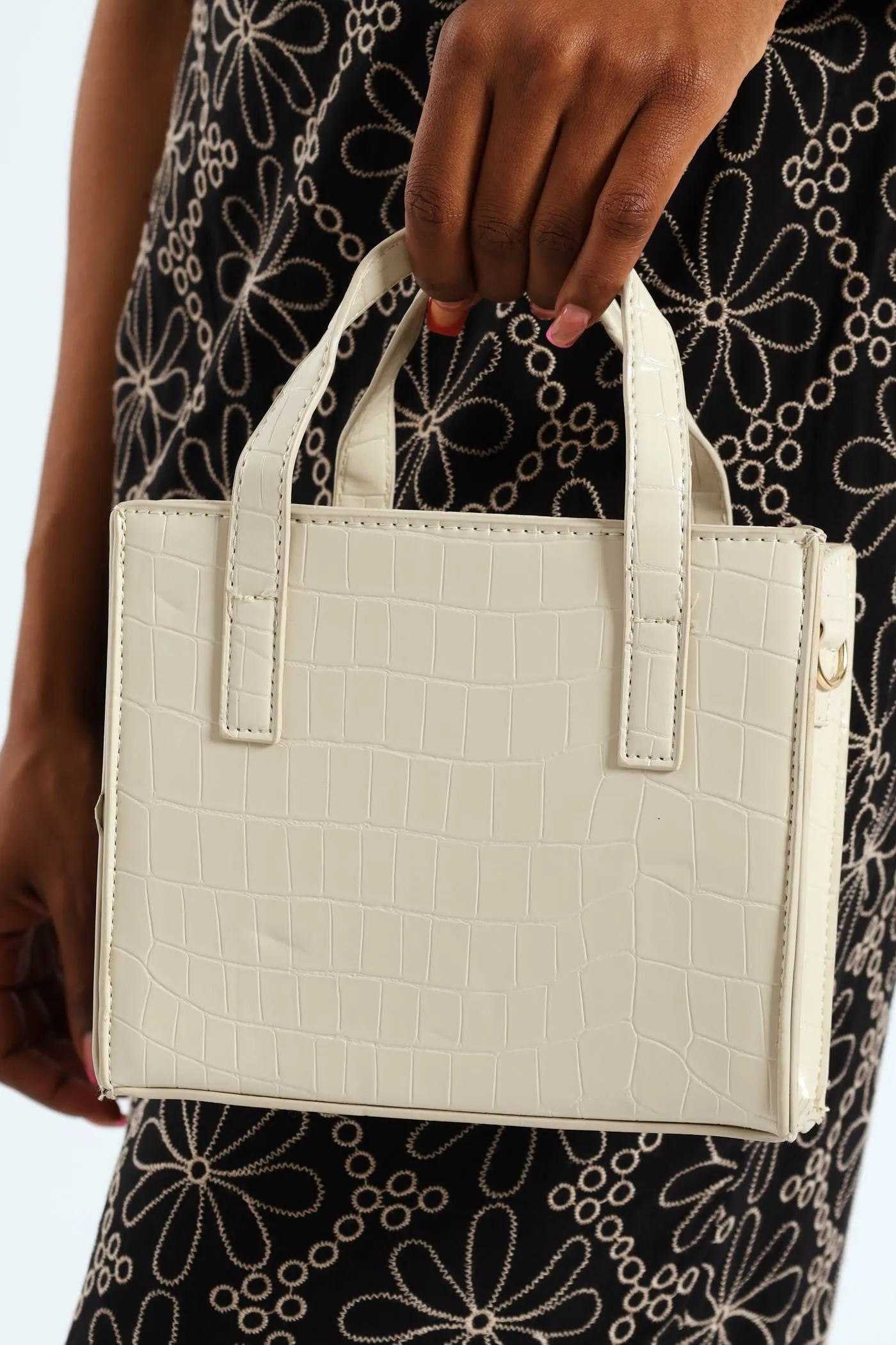 Metal Bar Trim And Charm Detail Mini Tote Bag - Sand