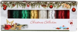 Mettler Thread Poly Sheen and Metallic Sewing Set; 8 Spools Christmas Color Collection