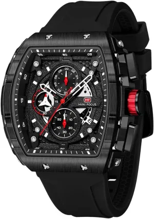 MF MINI FOCUS Men's Watch Fashion Tonneau Wrist Watches (Chronograph/Waterproof/Luminous/Calendar) Silicon Strap Quartz Watch for Men