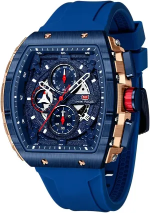 MF MINI FOCUS Men's Watch Fashion Tonneau Wrist Watches (Chronograph/Waterproof/Luminous/Calendar) Silicon Strap Quartz Watch for Men