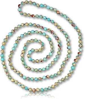 MGR MY GEMS ROCK! 6-8MM Beaded and Hand Knotted Polished Genuine Stone Multi-layer Long Endless Infinity Chakra Mala Style Statement Necklace For Men or Women, 60 Inch Long.